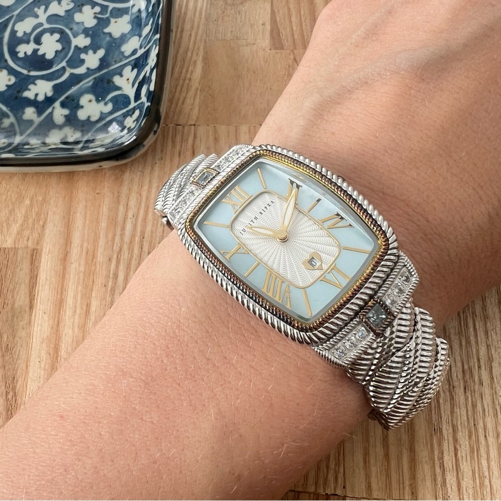 Judith Ripka ladies rectangular silver tone dress watch NEW BATTERY - Picture 2 of 10
